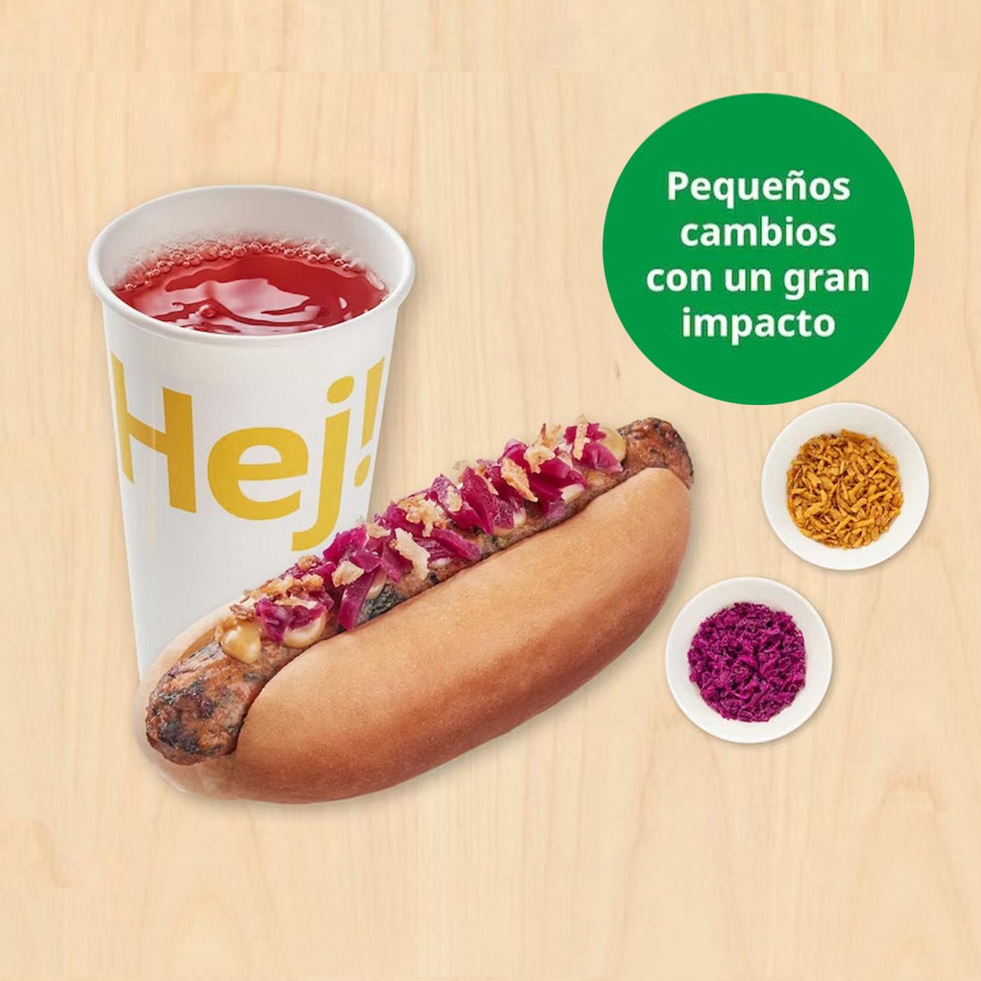 Imagen de hot dog vegetariano en combo con refresco.