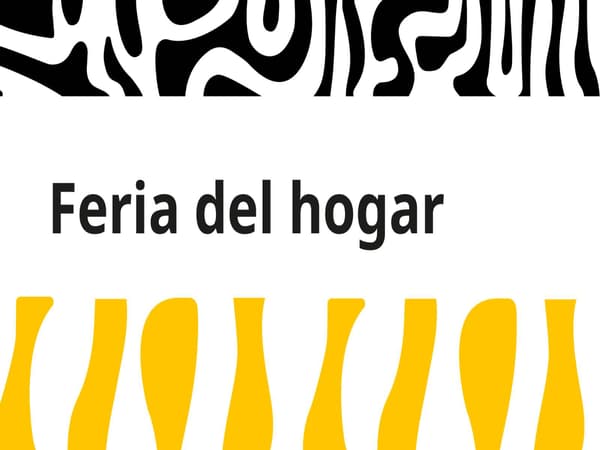 Imagen "Feria del hogar" con fondo blanco con líneas amarillas y negras.
