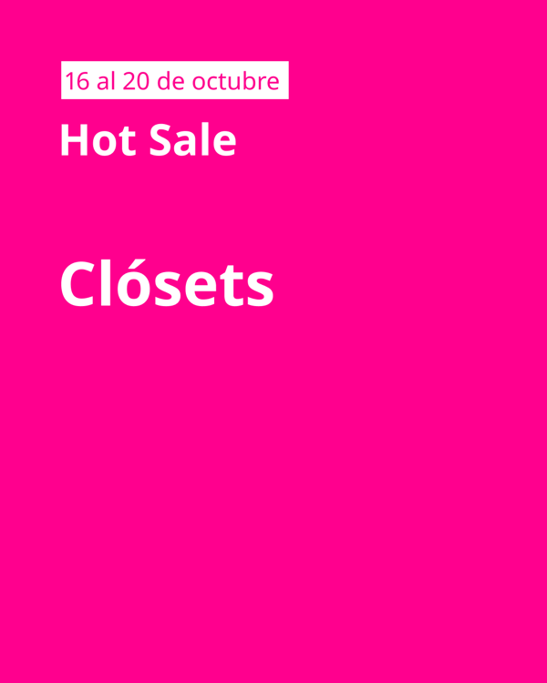 Imagen fucsia con llamado de Clósets en letras blancas.