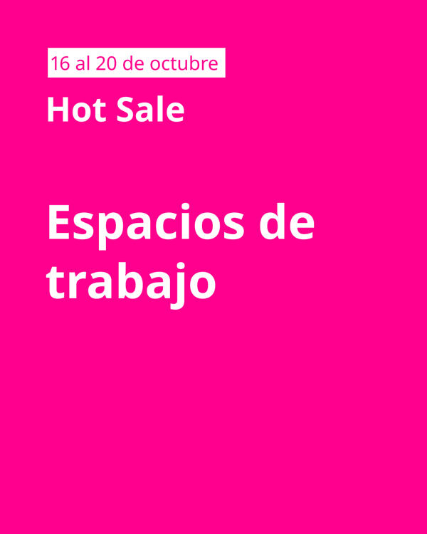 Imagen fucsia con llamado de espacios de trabajo en letras blancas en Hot Sale.