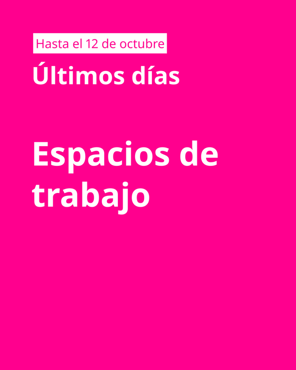 Imagen fucsia con llamado en blanco de Espacios de trabajo
