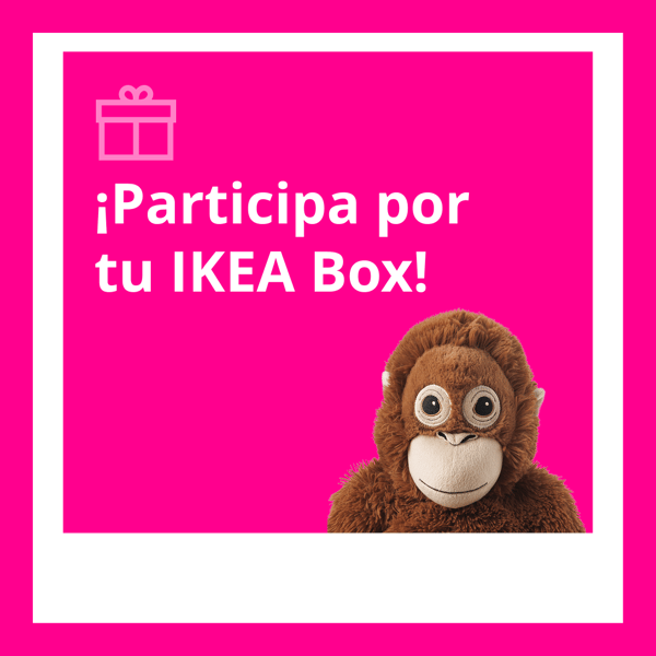 Imagen fucsia con mono y llamado de participa por tu IKEA Box