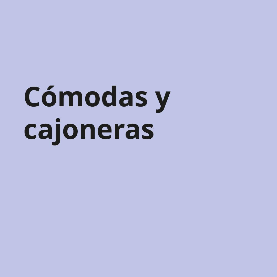 Imagen lila con palabras "Cómodas y cajoneras"