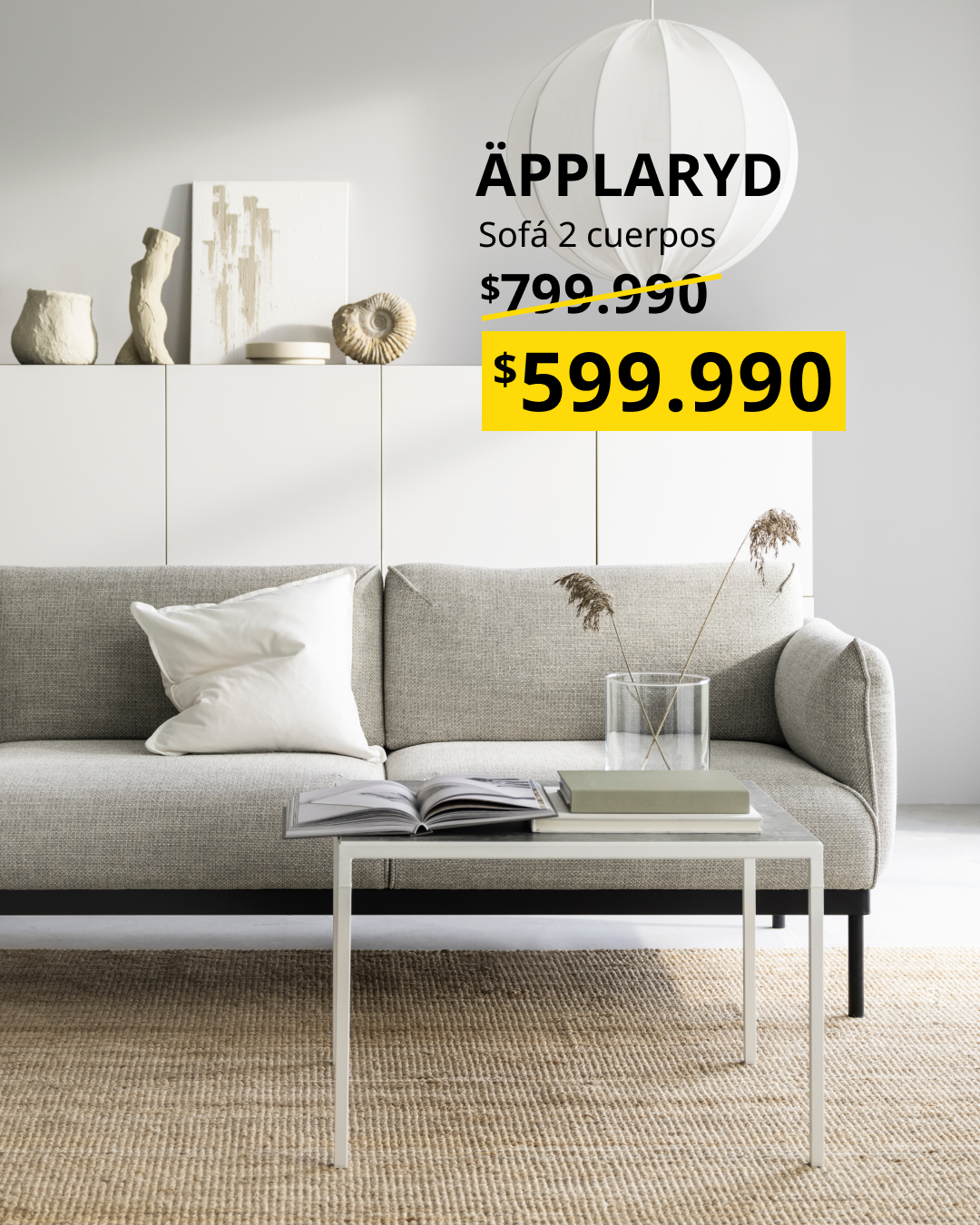 Imagen promocional con precio destacado en amarillo de renovación de living.