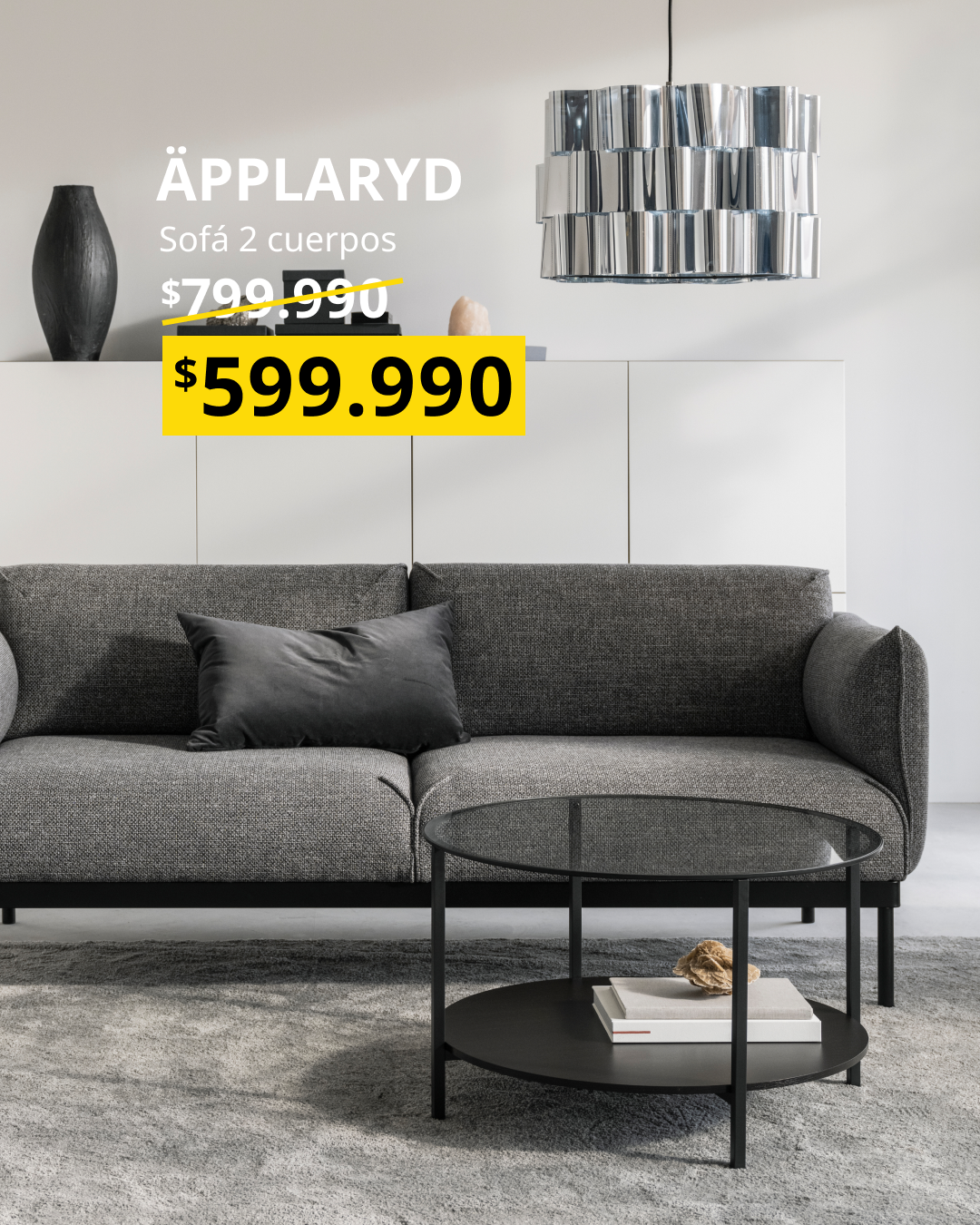 Imagen promocional con precio destacado en amarillo de renovación de living.