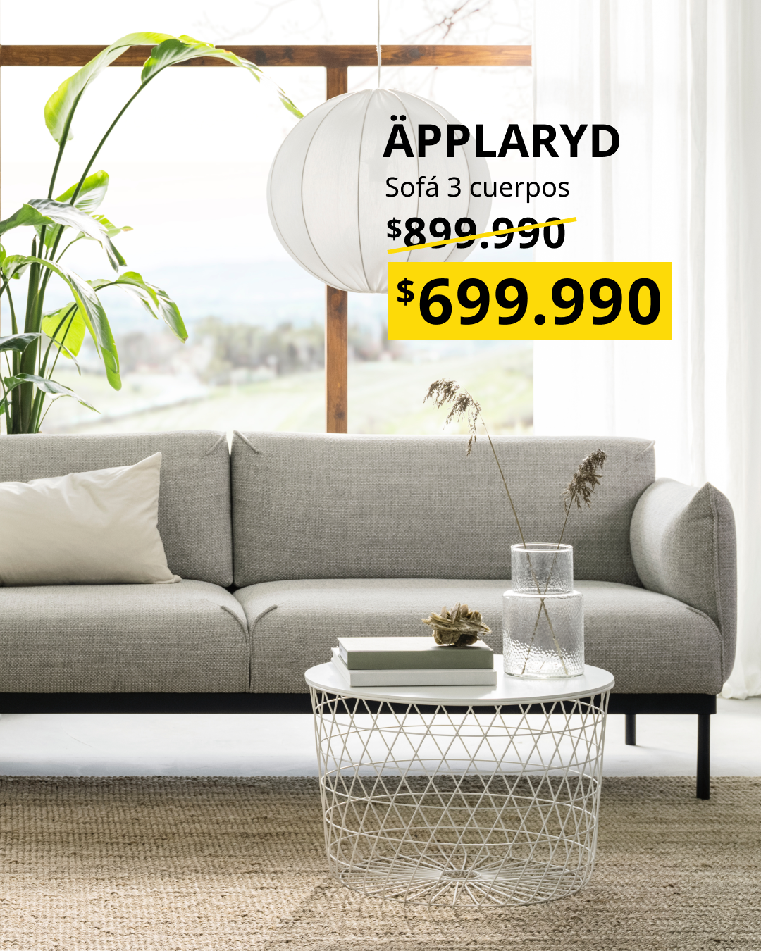 Imagen promocional con precio destacado en amarillo de renovación de living.
