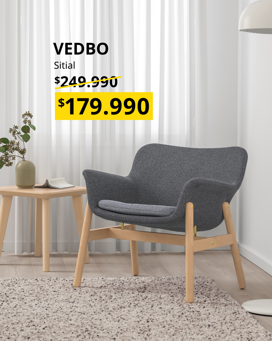 Imagen promocional con precio destacado en amarillo de renovación de living.