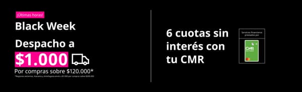 Imagen promocional de despacho y cuotas para black week