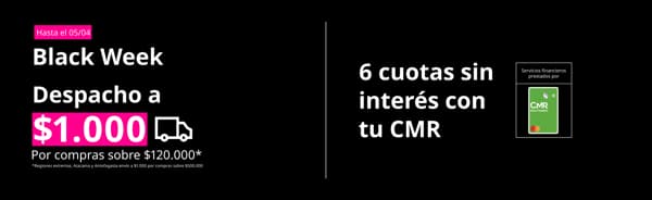 Imagen promocional de despacho y cuotas para black week