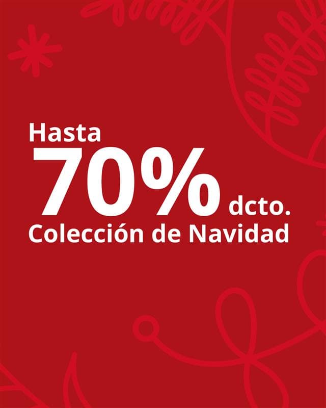 Imagen roja con llamado de descuento de 70% para productos de navidad.