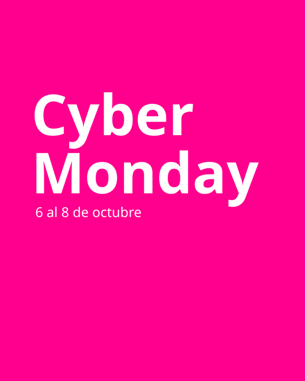 Imagen rosa con texto "Cyber Monday6 al 8 de octubre".