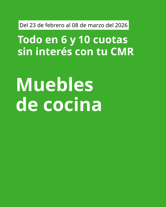 Imagen verde con mensaje de cuotas sin interés de 6 y 10 y llamado de muebles de cocina en letra blanca.