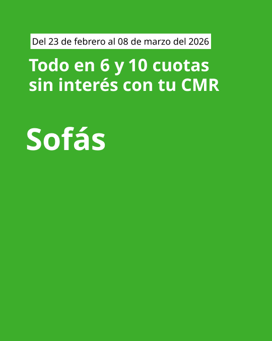 Imagen verde con mensaje de cuotas sin interés de 6 y 10 y llamado de sofás en letra blanca.