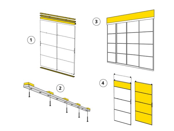 Images of sliding doors showing the distance to the ceiling.