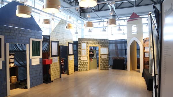 Information displays set up in a room