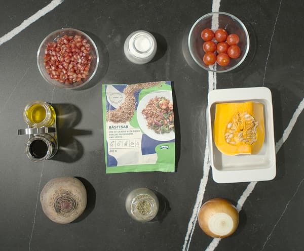 ingredients to make a warm grain salad