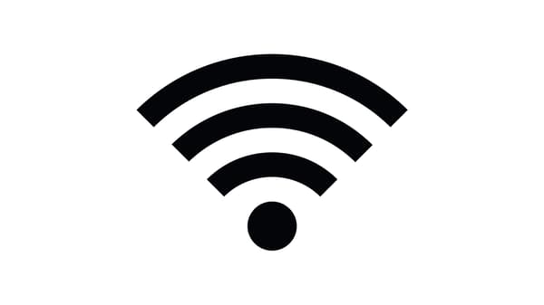 白い背景に黒いWi-Fiシンボルのアイコン。