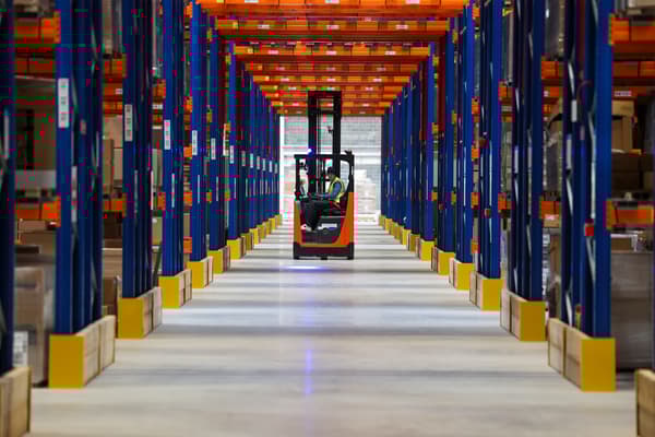 Inside the racking of the distribution centre.