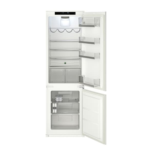 ISANDE køle/fryser skab, hvid er åbnet, så man kan se hvordan det ser ud indvendigt