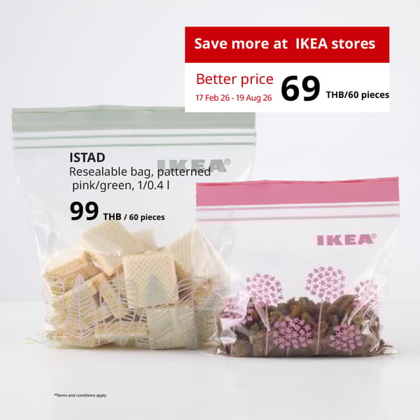 ISTAD (40385289) resealable bag (Global art.no. 40385289)
https://www.ikea.com/th/en/p/istad-resealable-bag-pink-green-40385289/ 
