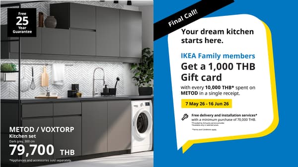 It is a Final Call! Spend every 10,000 THB, get 1,000 THB. Get your new kitchen today