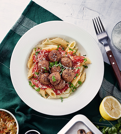 Italian pasta with plant balls
