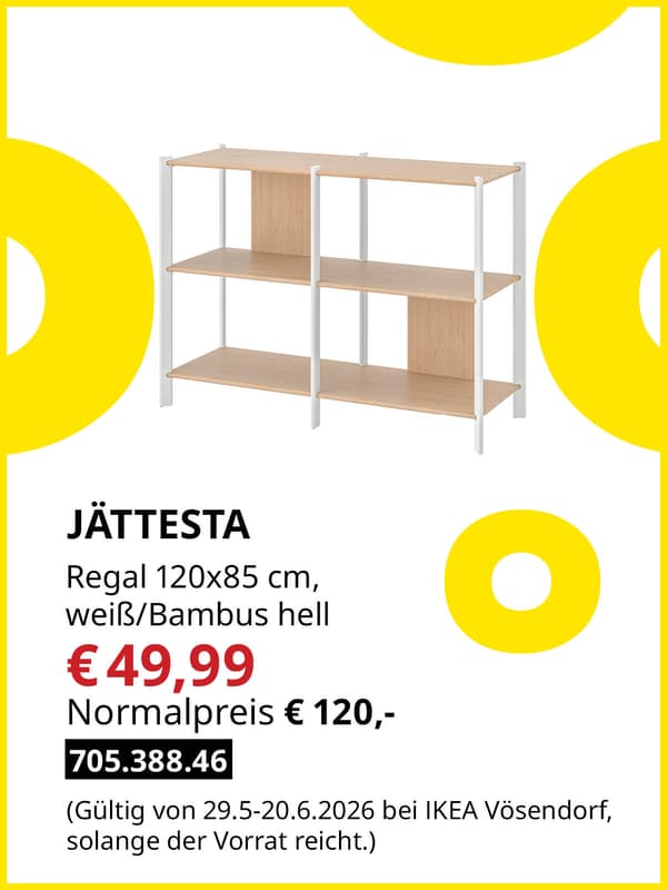 JÄTTESTA Regal 120x85 cm, weiß/Bambus hell zum Midsommar Sale Preis von € 49,99 statt Normalpreis € 120,-