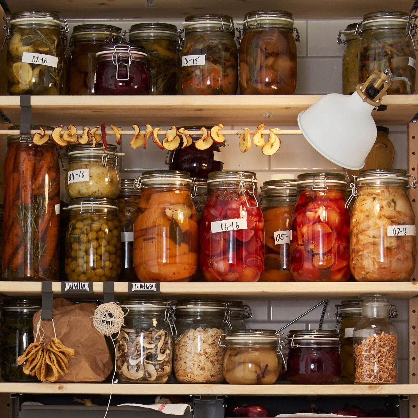 jars with food on shelves