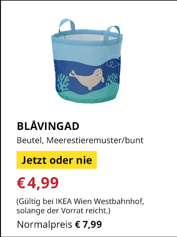 Jetzt oder Nie Angebot: BLÅVINGAD Beutel mit Meerestierenmuster um €4,99 statt €7,99.