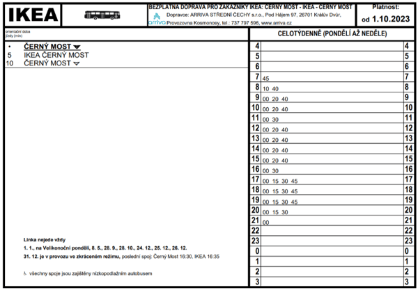 jízdní řád černý most