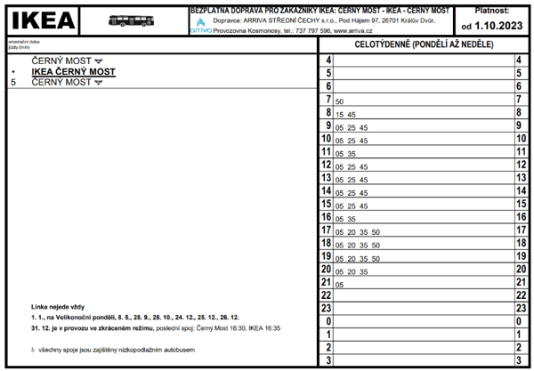 jízdní řád ikea