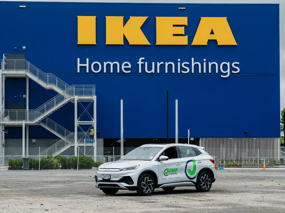 Jump Charging car outside IKEA store 
