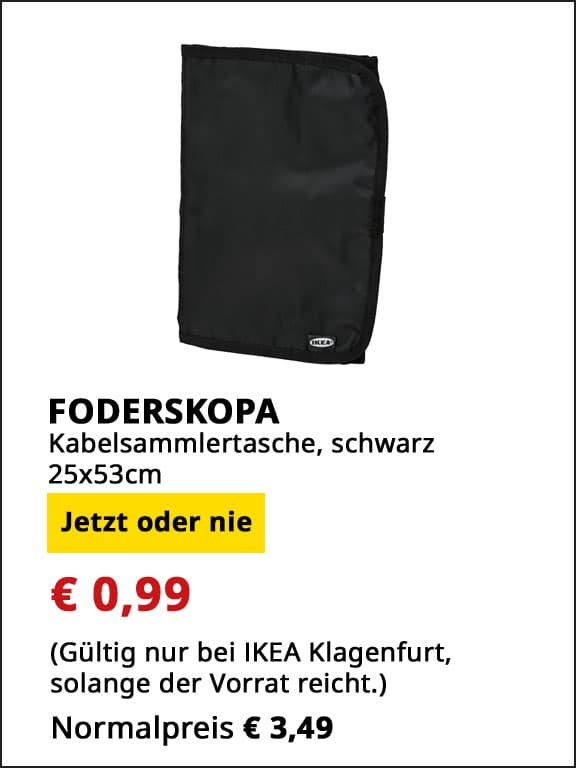  Kabelsammlertasche Foderskopa, schwarz, 25x53cm, statt € 3,49 um € 0,99.