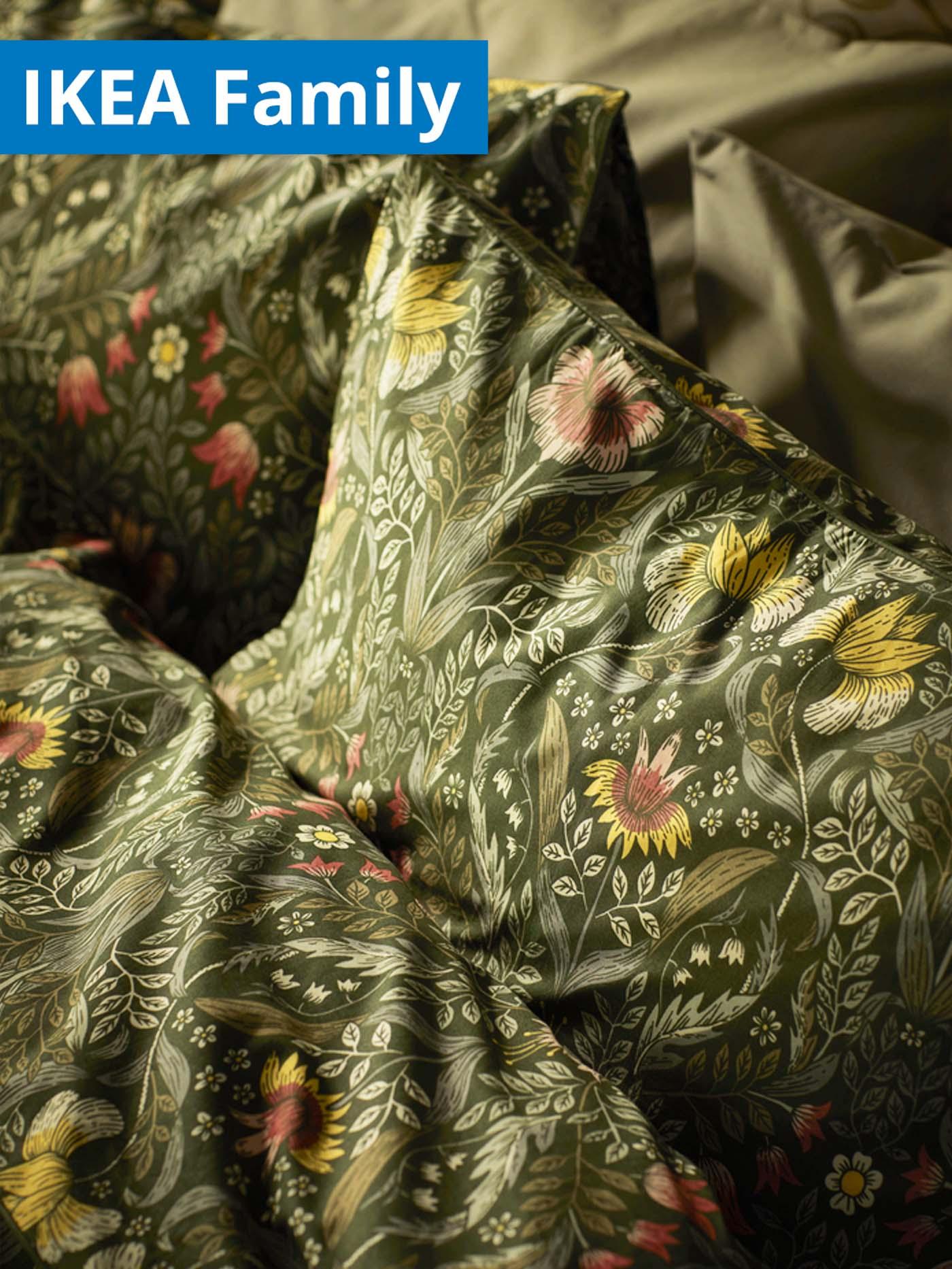 KÄRRDUNÖRT duvet cover and 2 pillowcases, dark green/multicolour