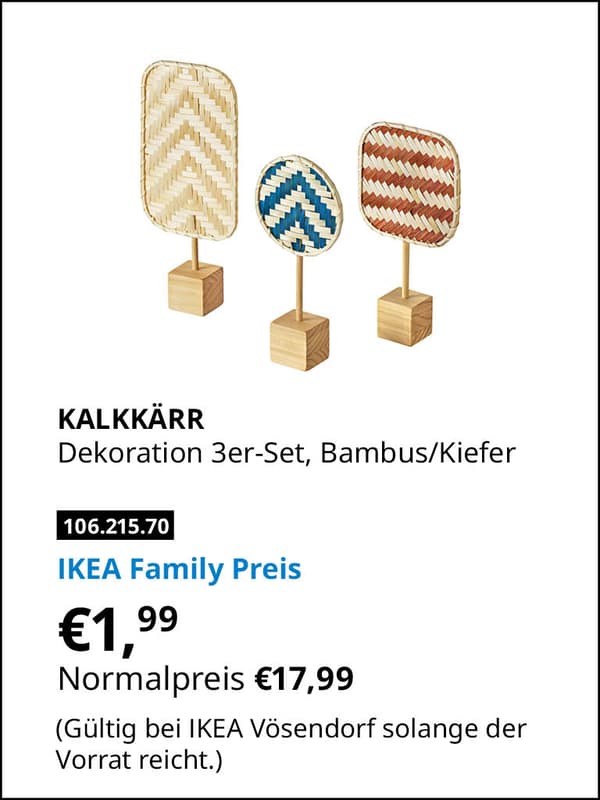 KALKKÄRR Deko 3 Bambus/Kiefer zum IKEA Family Preis von € 1,99 statt Normalpreis € 17,99