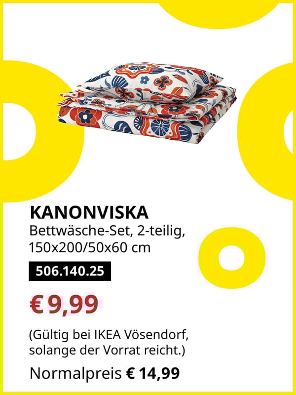 KANONVIKSA Bettwäsche-Set, 2-teilig, 150x200/50x60 cm statt € 14,99 zum IKEA Frühlingsangebots-Preis von € 9,99
