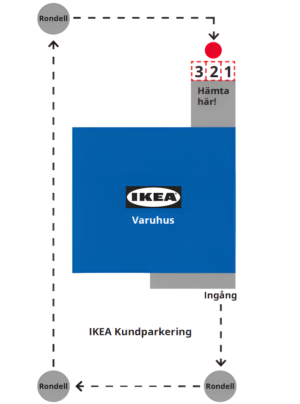 Karta över IKEA Gävle varuhuset till varuutlämningen.
