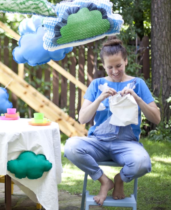 Kasia sewing her simple decorations