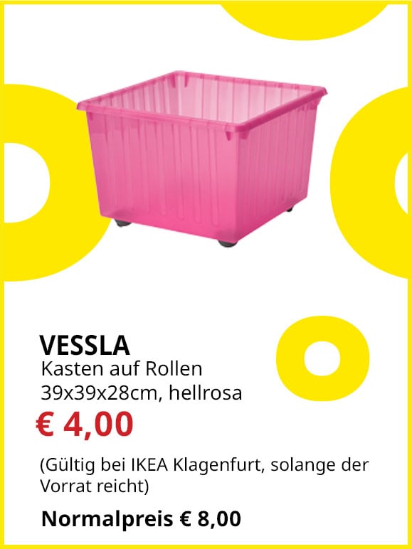 Kasten auf Rollen Vessla, 39x39x28cm, hellrosa, statt € 8 um € 4.