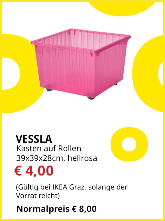 Kasten auf Rollen Vessla, 39x39x28cm, hellrosa, statt € 8 um € 4.
