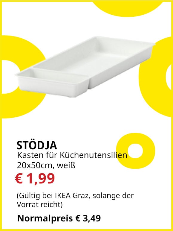Kasten für Küchenutensilien Stödja, 20x50cm, weiß, statt € 3,49 um € 1,99.