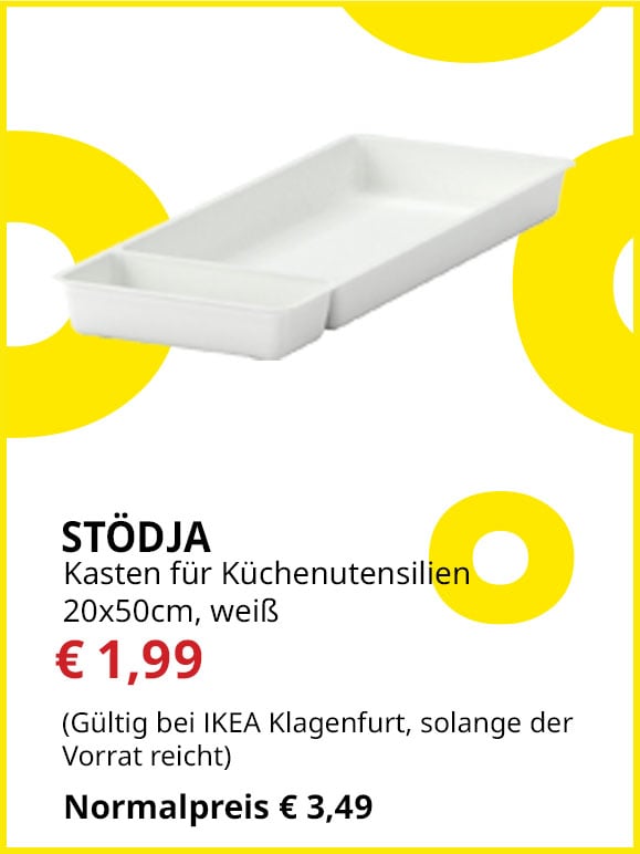 Kasten für Küchenutensilien Stödja, 20x50cm, weiß, statt € 3,49 um € 1,99.