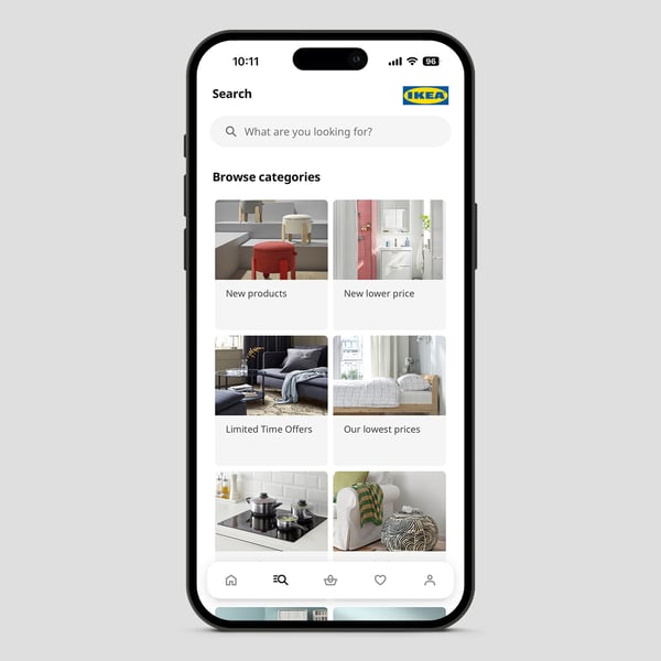 Категории товаров на экране телефона