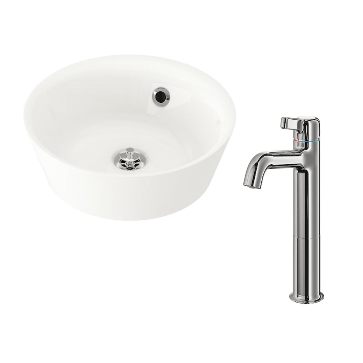 KATTEVIK counter top wash sink and BROGRUND tall chrome-plated wash sink mixer tap.