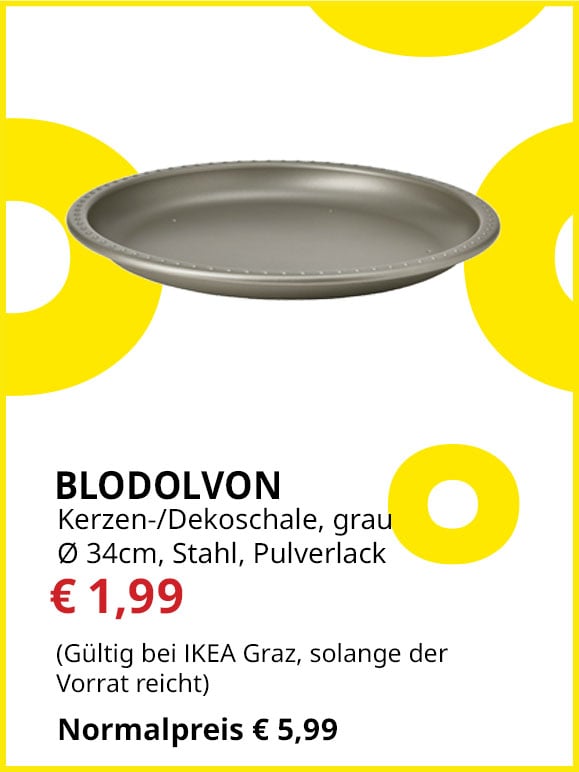Kerzen oder Dekoschale Blodolvon, Durchmesser 34cm, grau, statt € 5,99 um € 1,99.