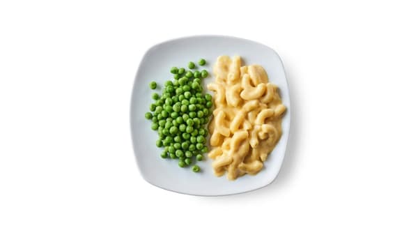 Kids Macaroni and Cheese Served with Peas