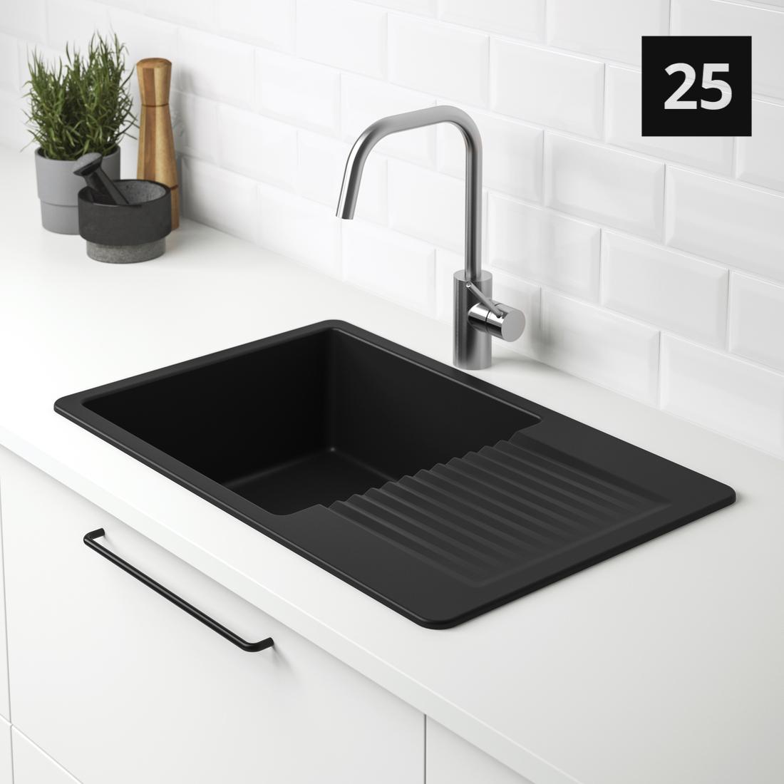 KILSVIKEN, Vstavaný drez s odkvapkávačom, čierna/kremeňová zmes