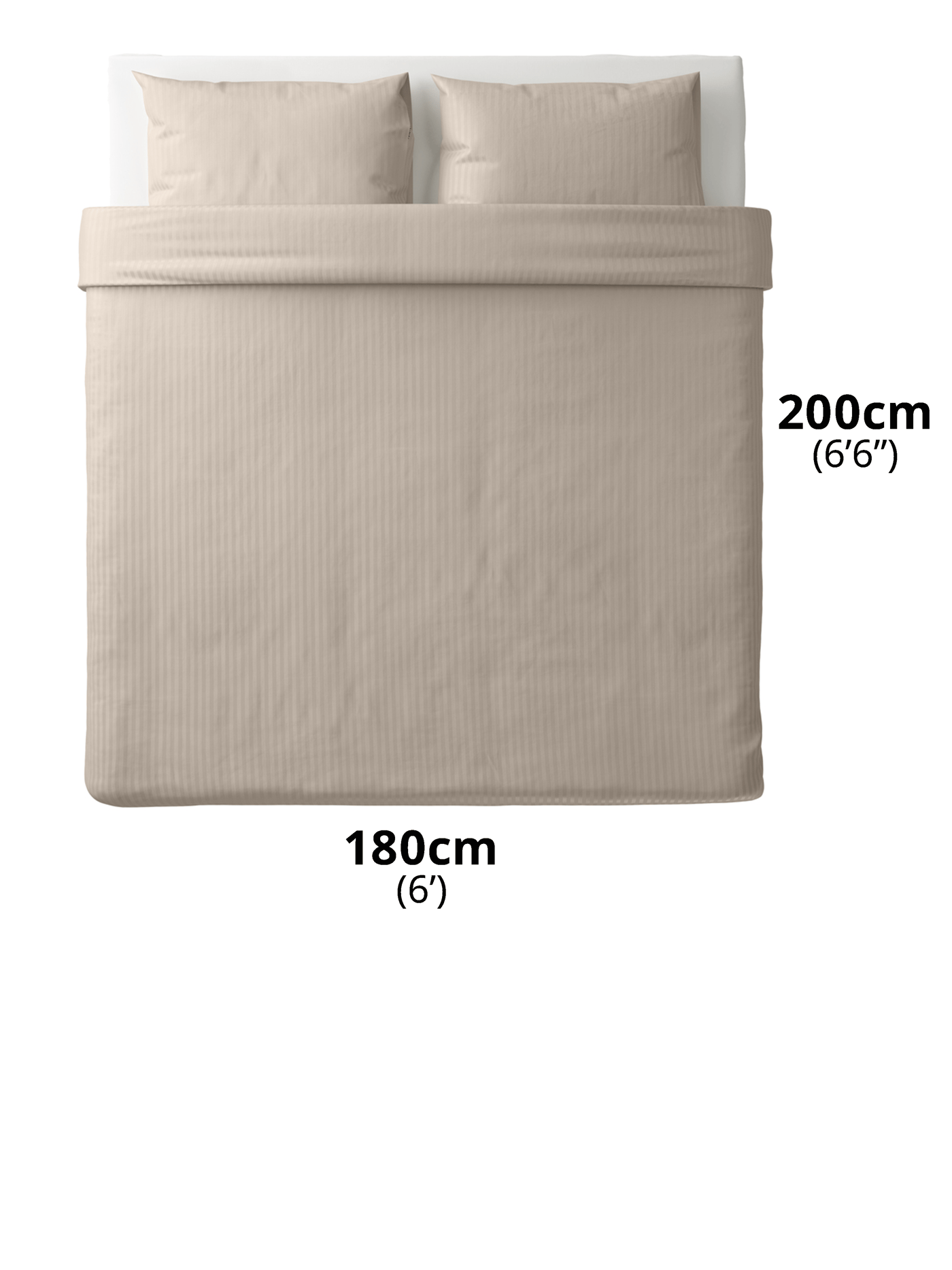 King size mattress with NATTJASMIN duvet cover and pillow case. Text sizes say "200cm (6'6") and 180cm (6').