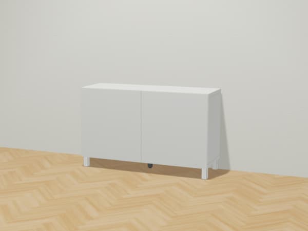 脚付き白のBESTÅ/ベストーフレームに白LAPPVIKEN/ラップヴィーケン扉のシンプルなサイドボード。