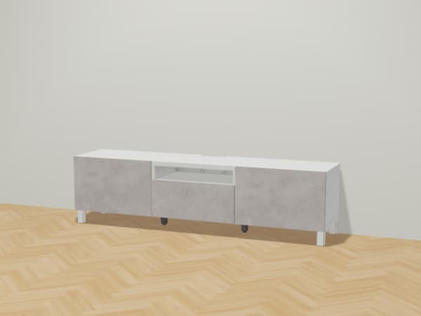脚付きの白のBESTÅ/ベストーフレームにコンクリート調KALLVIKEN/カルヴィーケン扉のおしゃれななテレビ台。